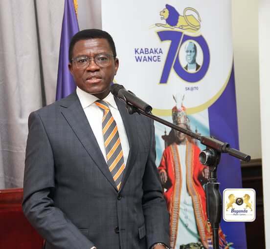 Katikkiro of Buganda, Owek. Charles Peter Mayiga, speaks during the launch of the organizing committee for Kabaka Mutebi II’s 70th birthday celebrations